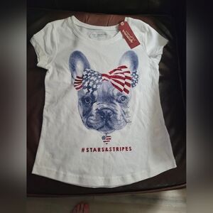 Arizona Jeans Girls French Bulldog Red, White and Blue White T-Shirt Sz 7/8